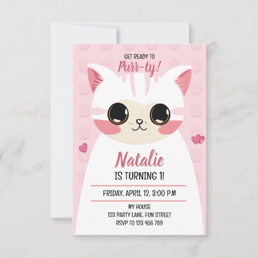Cute cat first birthday  案内状 (正面)