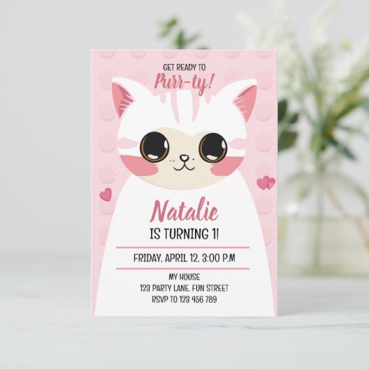 Cute cat first birthday  案内状 (スタンド正面)