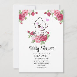 Cute Cat Floral Baby Shower Invitation 招待状