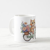 Cute Cat Floral Bike Mug – Aesthetic Gift コーヒーマグカップ (正面左)
