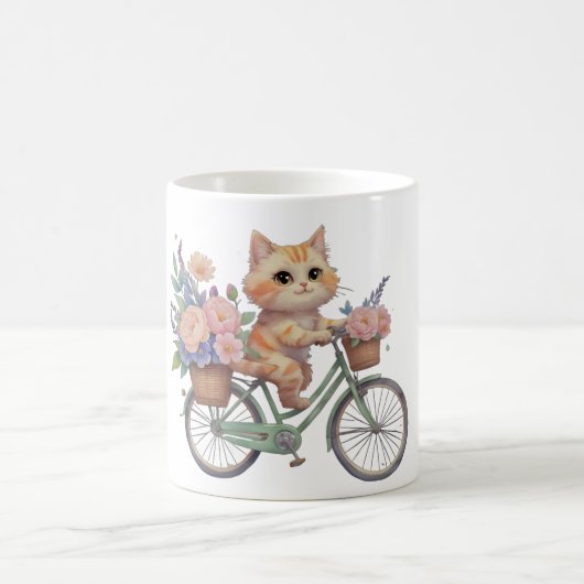 Cute Cat Floral Bike Mug – Aesthetic Gift コーヒーマグカップ (中央)