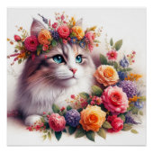 Cute cat flowers painting ポスター (正面)
