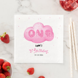 Cute Cat Font Watercolor Pink Cloud 1st Birthday