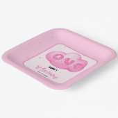 Cute Cat Font Watercolor Pink Cloud 1st Birthday ペーパープレート (傾斜あり)