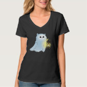 Cute Cat Ghost With Lantern Spook Phantom Hallowee Tシャツ (正面)