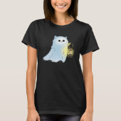 Cute Cat Ghost With Lantern Spook Phantom Hallowee Tシャツ (正面)