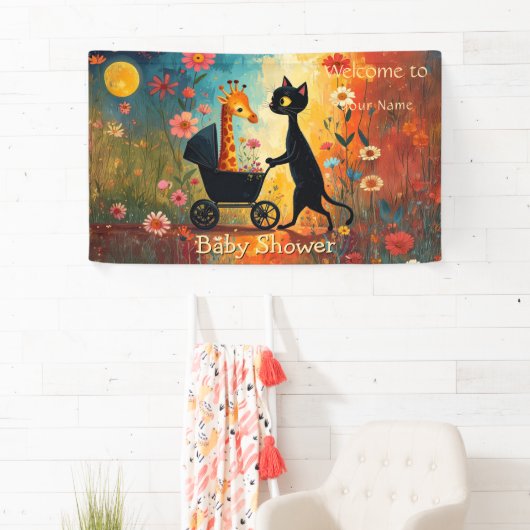 Cute Cat Giraffe Baby Shower 横断幕 (インサイチュ)