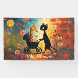 Cute Cat Giraffe Baby Shower 横断幕