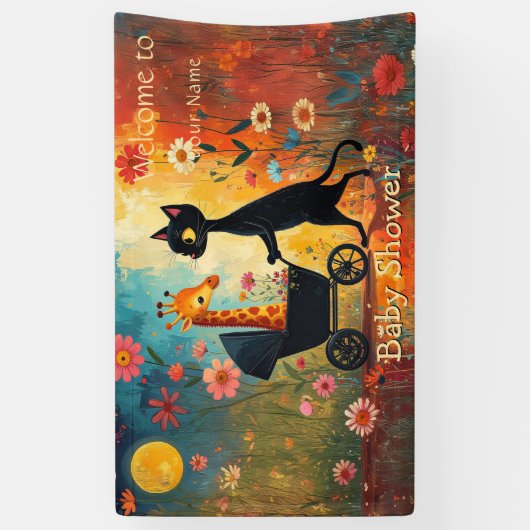 Cute Cat Giraffe Baby Shower 横断幕 (縦)