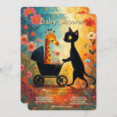 Cute Cat Giraffe Baby Shower Invitation 招待状 (正面/裏面)