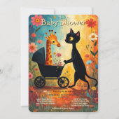 Cute Cat Giraffe Baby Shower Invitation 招待状 (正面)