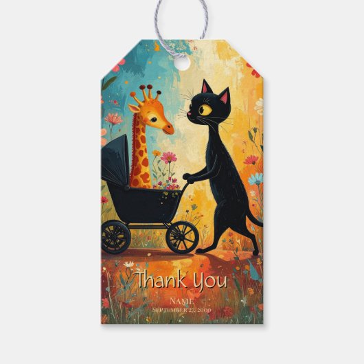 Cute Cat Giraffe Gift Tag ギフトタグ (正面)