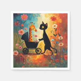 Cute Cat Giraffe Napkins スタンダードカクテルナプキン