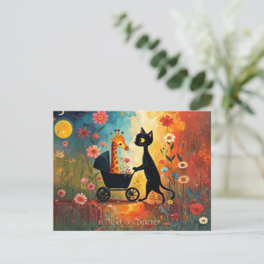 Cute Cat Giraffe Postcard ポストカード (スタンド正面)