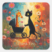 Cute Cat Giraffe Sticker スクエアシール (正面)