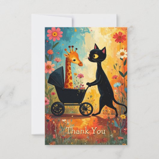Cute Cat Giraffe Thank You Card サンキューカード (正面)