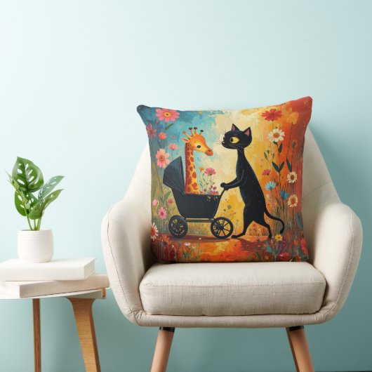 Cute Cat Giraffe Throw Pillow クッション (椅子)