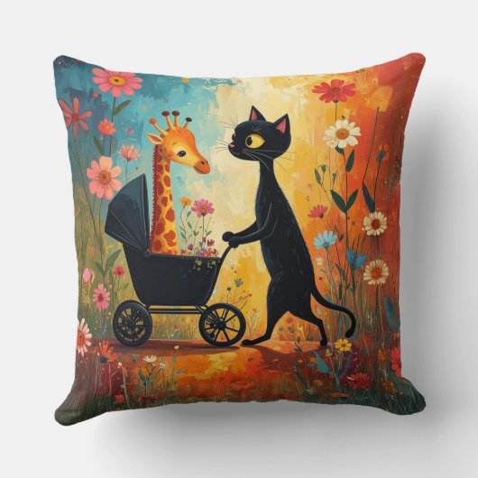 Cute Cat Giraffe Throw Pillow クッション (裏面)