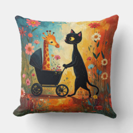 Cute Cat Giraffe Throw Pillow クッション