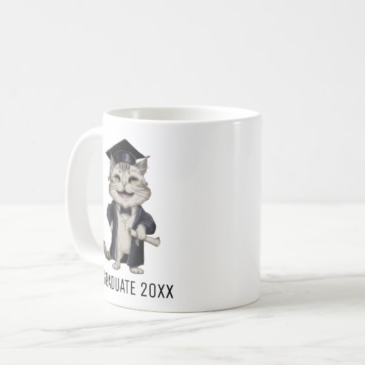 Cute Cat Graduation Personalized コーヒーマグカップ (正面左)