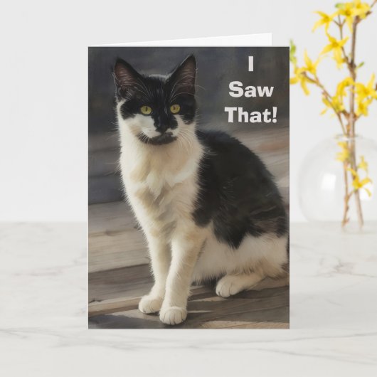 Cute Cat Great Job Work Thanks Acknowledgement カード (黄色い花)