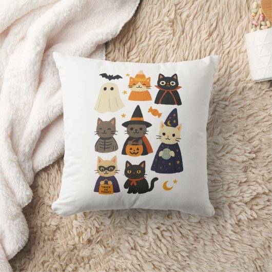Cute Cat Halloween Gift Pillow クッション (ブランケット)