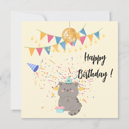 Cute Cat Happy Birthday Party Invitation | パステル 招待状 (正面)