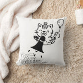 Cute Cat Happy Birthday Throw Pillow クッション (ブランケット)