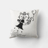 Cute Cat Happy Birthday Throw Pillow クッション (裏面)