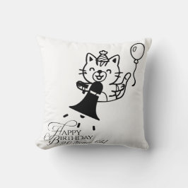 Cute Cat Happy Birthday Throw Pillow クッション