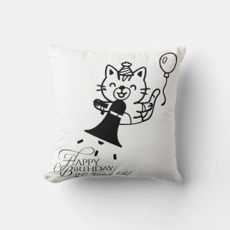 Cute Cat Happy Birthday Throw Pillow クッション