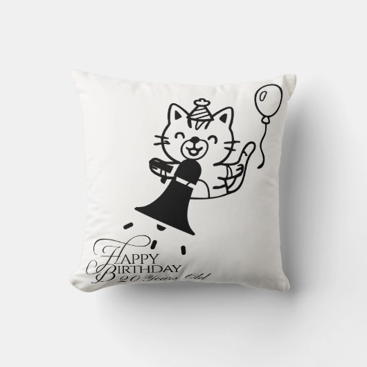 Cute Cat Happy Birthday Throw Pillow クッション (正面)