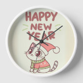 cute cat happy new year clock 壁時計 (正面)