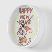 cute cat happy new year clock 壁時計 (傾斜)