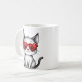 Cute Cat Heart Glasses Coffee Mug コーヒーマグカップ (正面左)