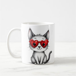 Cute Cat Heart Glasses Coffee Mug コーヒーマグカップ