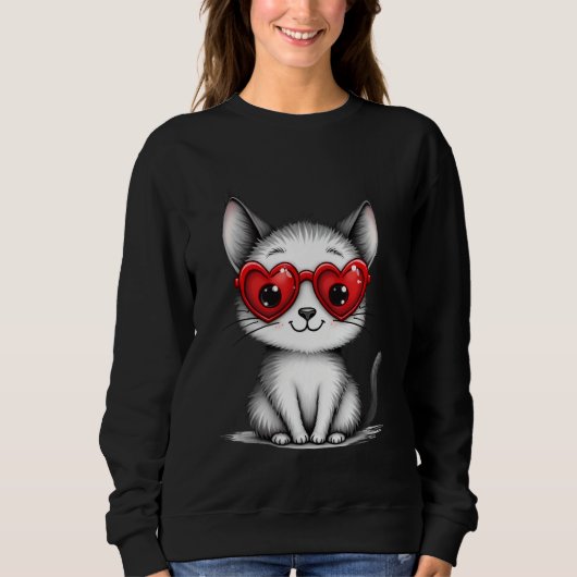 Cute Cat Heart Glasses Sweatshirt スウェットシャツ (正面)