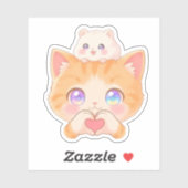 Cute Cat Heart Hands with Hamster on Head Sticker シール (シート)