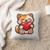 Cute Cat Heart – Kawaii Cat Hugging Red Heart, Cut クッション (ブランケット)