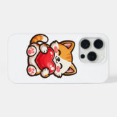 Cute Cat Heart – Kawaii Cat Hugging Red Heart, Cut iPhoneケース (裏面横)