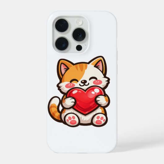 Cute Cat Heart – Kawaii Cat Hugging Red Heart, Cut iPhoneケース (裏面)