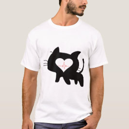 Cute Cat Heartbeat Minimalist Black Cat Love Tシャツ