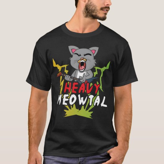 Cute Cat Heavy Meow Metal Music Lover Guitar funny Tシャツ (正面)