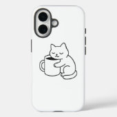 Cute Cat Holding Coffee Minimal iPhone 16 Case Case-Mate iPhoneケース (裏面)