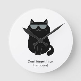 Cute Cat - I run this house now!  ラウンド壁時計