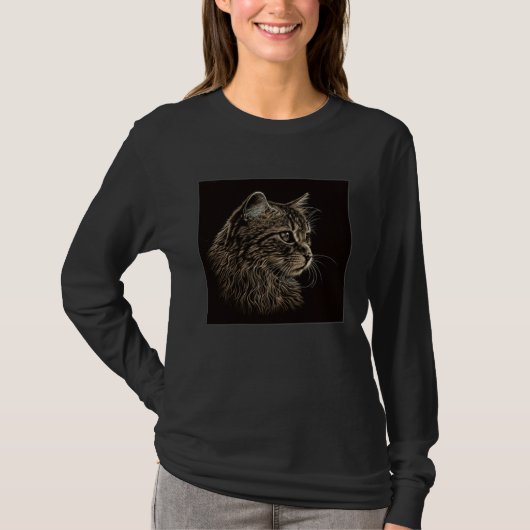 Cute Cat Illustration Adorable Minimal Black Women Tシャツ (正面)