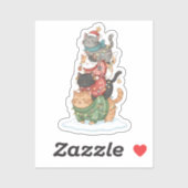 Cute Cat Illustration Art, Kawaii Cat Stack Design シール (シート)