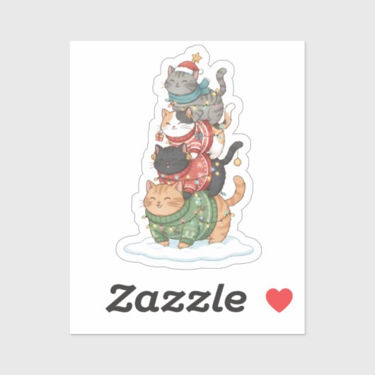 Cute Cat Illustration Art, Kawaii Cat Stack Design シール (シート)