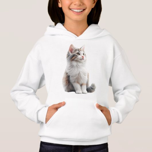 Cute Cat Illustration Girls' Turtle Neck Sweater (正面)