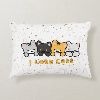 Cute Cat Illustration I Love Cats Kawaii Cartoon D アクセントクッション